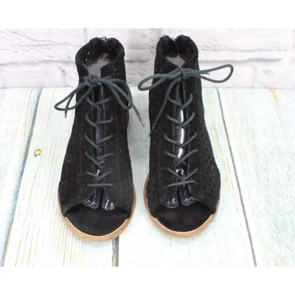 Musse & Cloud Black Suede Aiden Perforated Peep Toe Lace Up Boots Size 8 - Picture 5 of 9